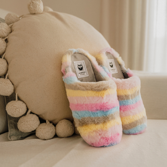 Slippers Rayas Soft Gris-Rosa