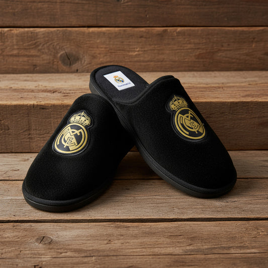 Zapatillas de casa Real Madrid Oficiales Temporada 24-25 en Suatex Negras (Suela Ligera)