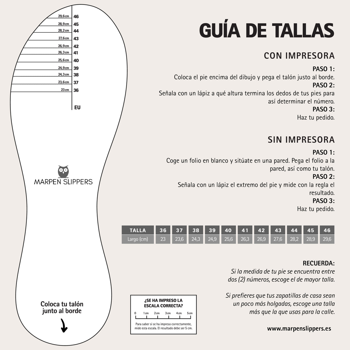 Guía de tallas de Marpen Slippers
